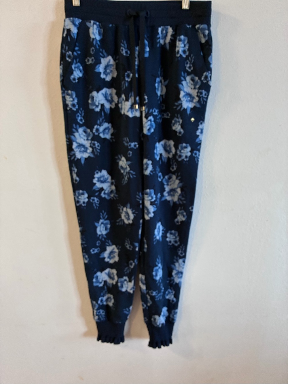 Kate Spade Navy Floral Jogger Pants with Blue Roses